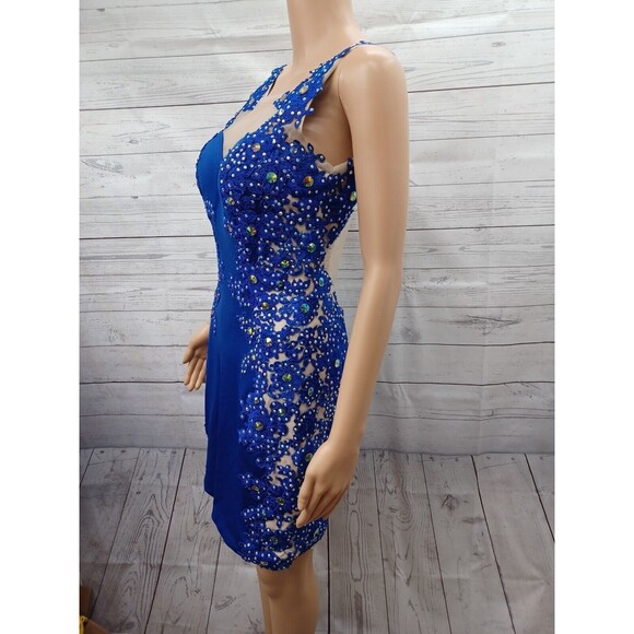 Prom Vienna beaded Lace dress Sz 6 Knee Length Sleeveless Back see-through - Picture 3 of 11
